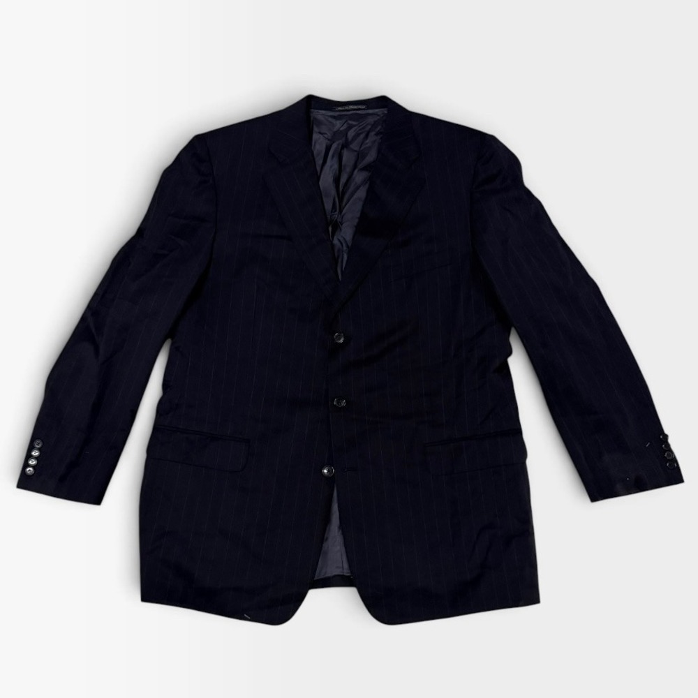 Ermenegildo Zegna Blazer Mens 48L Pinstripe 3-Button Wool Navy Blue